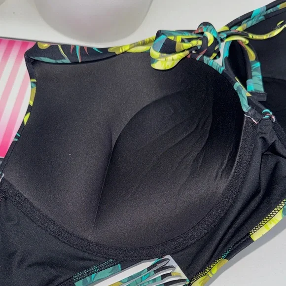 Victoria's Secret Leaf Print Bikini - Black & Green 32C bombshell/M NWT - Picture 2 of 12